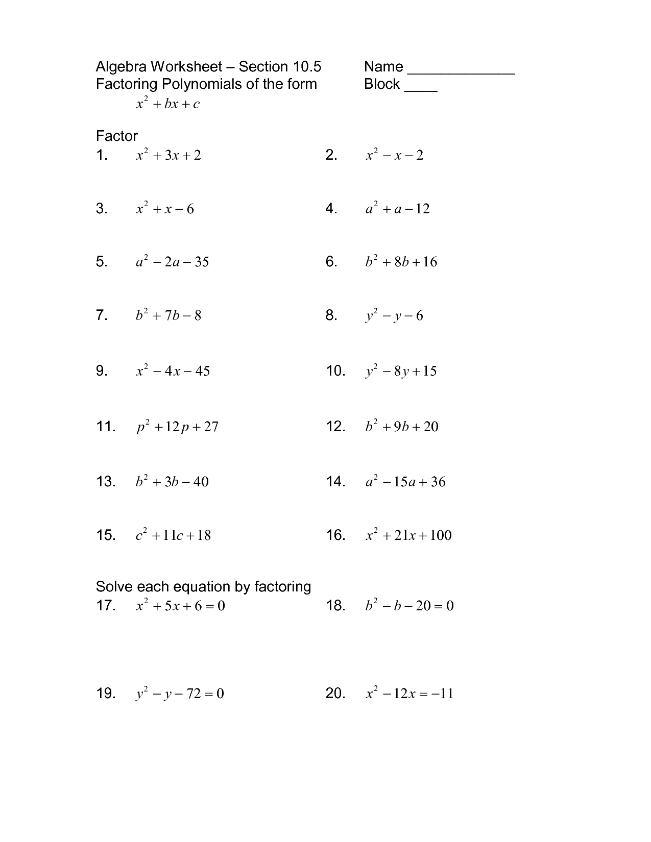 15 Best Images Of Kuta Software Factoring Trinomials Worksheet Answer Inside Factoring By Grouping Worksheet Answers