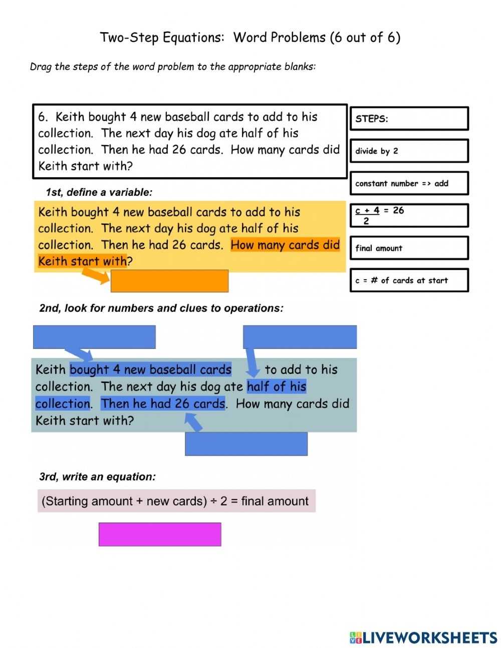 2 Step Word Problems Write Equation (6) Worksheet for Writing Two Step Equations Worksheet