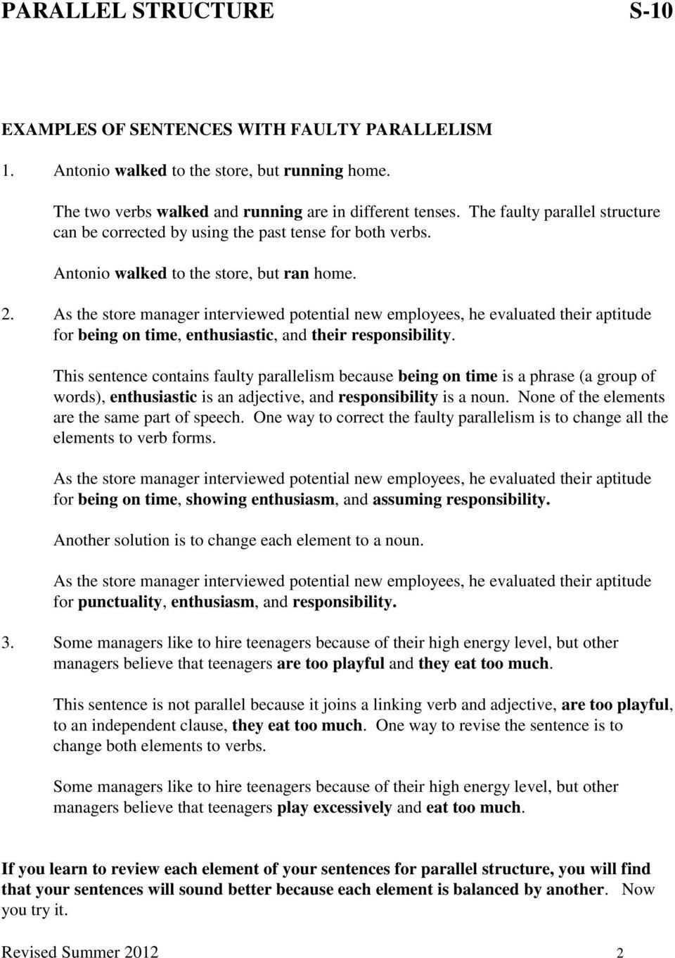 20 Grammar Worksheets Parallelism Answers | Worksheet From Home In Parallel Structure Worksheet With Answers