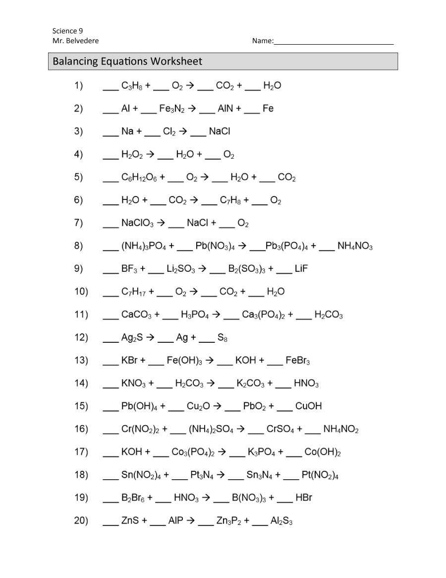 262 Balancing Chemical Equations Answer Key : 35 Balancing Equations Worksheet Answers with Chemical Reactions Worksheet Answers