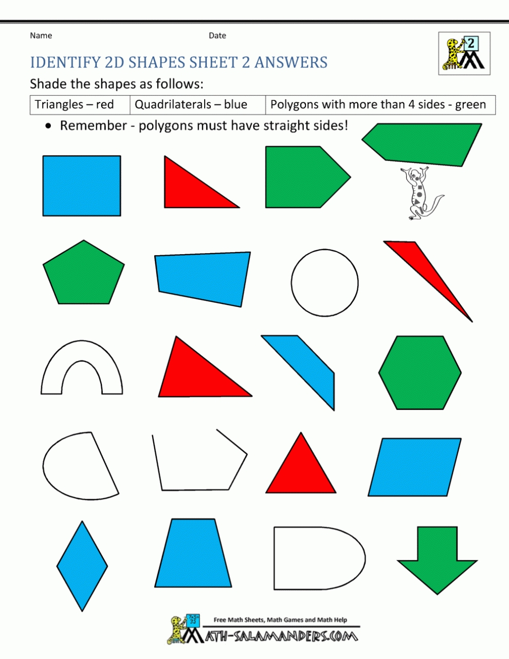 2D Shapes Worksheets Inside 2 Dimensional Shapes Worksheet