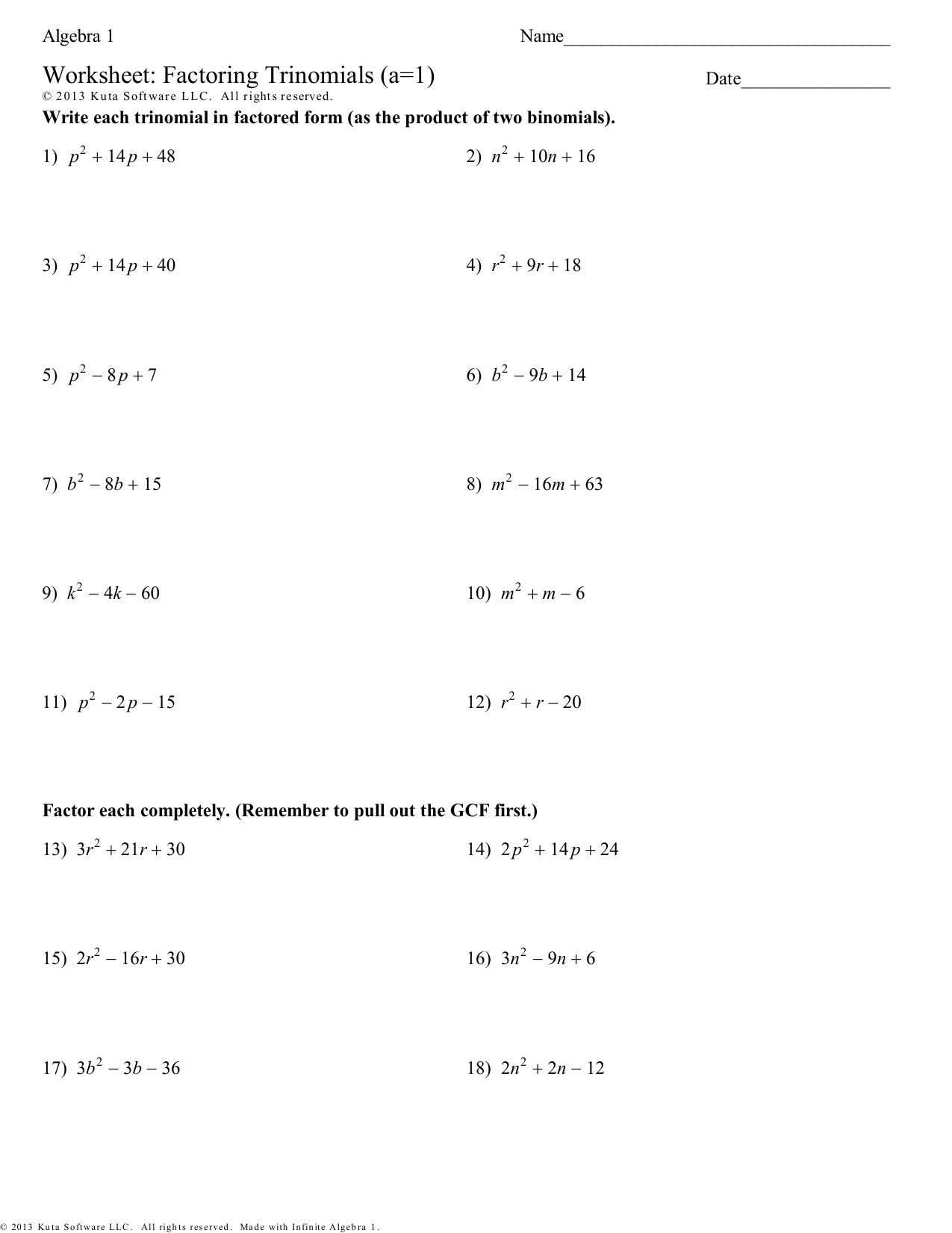 3.3 Factoring Practice Problems For Notes Throughout Factoring Special Cases Worksheet