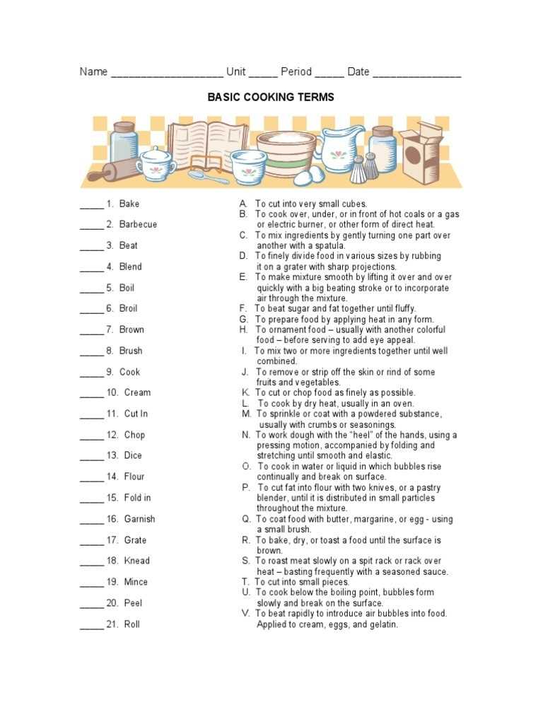 30 Basic Cooking Terms Worksheet Answers | Education Template for Basic Cooking Terms Worksheet