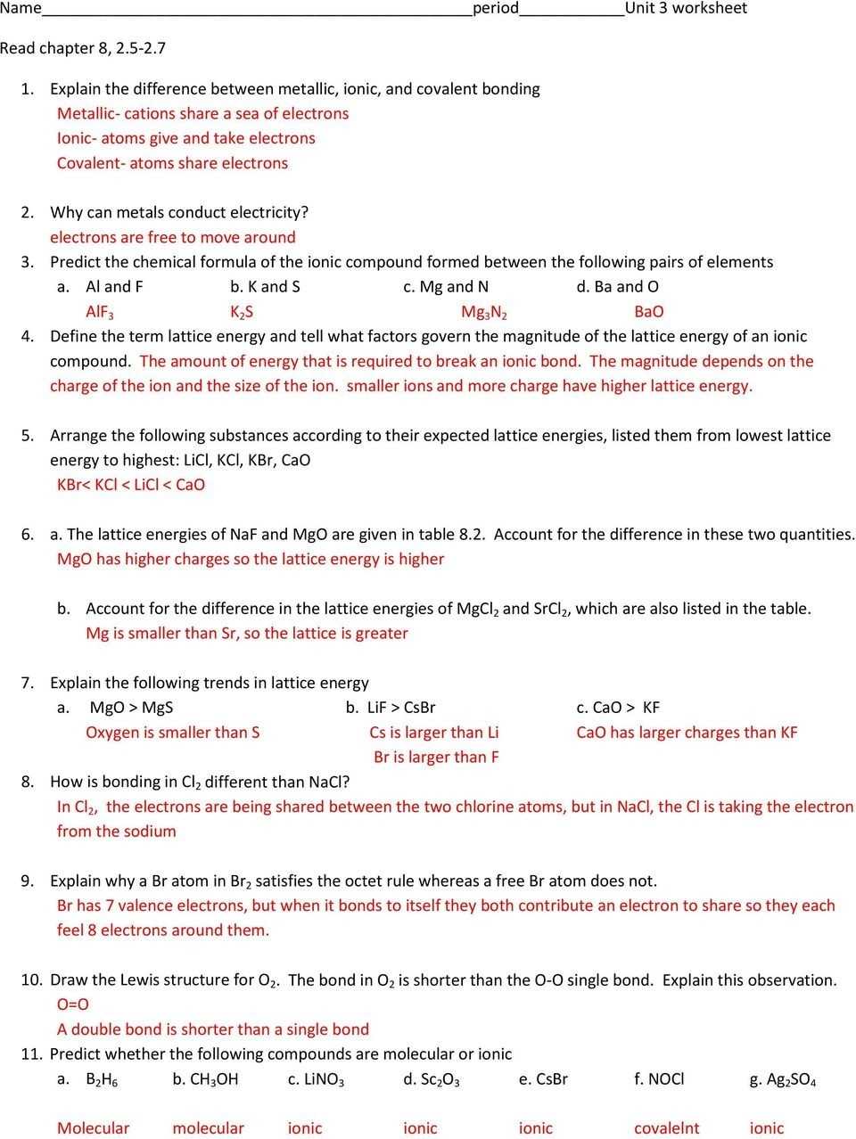 30 Chemical Bonding Worksheet Answer Key | Education Template inside Chemical Bonding Worksheet Answer Key