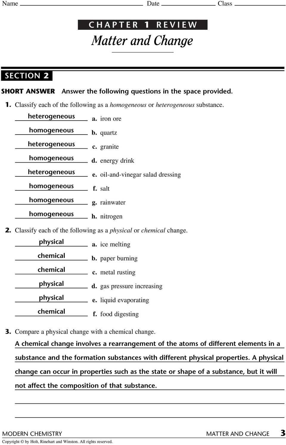 30 Classifying Matter Worksheet Answer Key | Education Template For Properties Of Matter Worksheet Answers