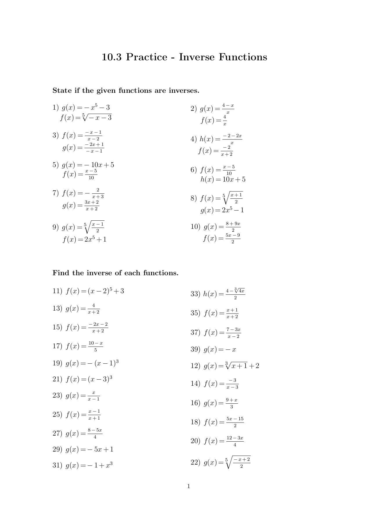 30 Inverse Functions Worksheet With Answers | Education Template With Inverse Functions Worksheet With Answers