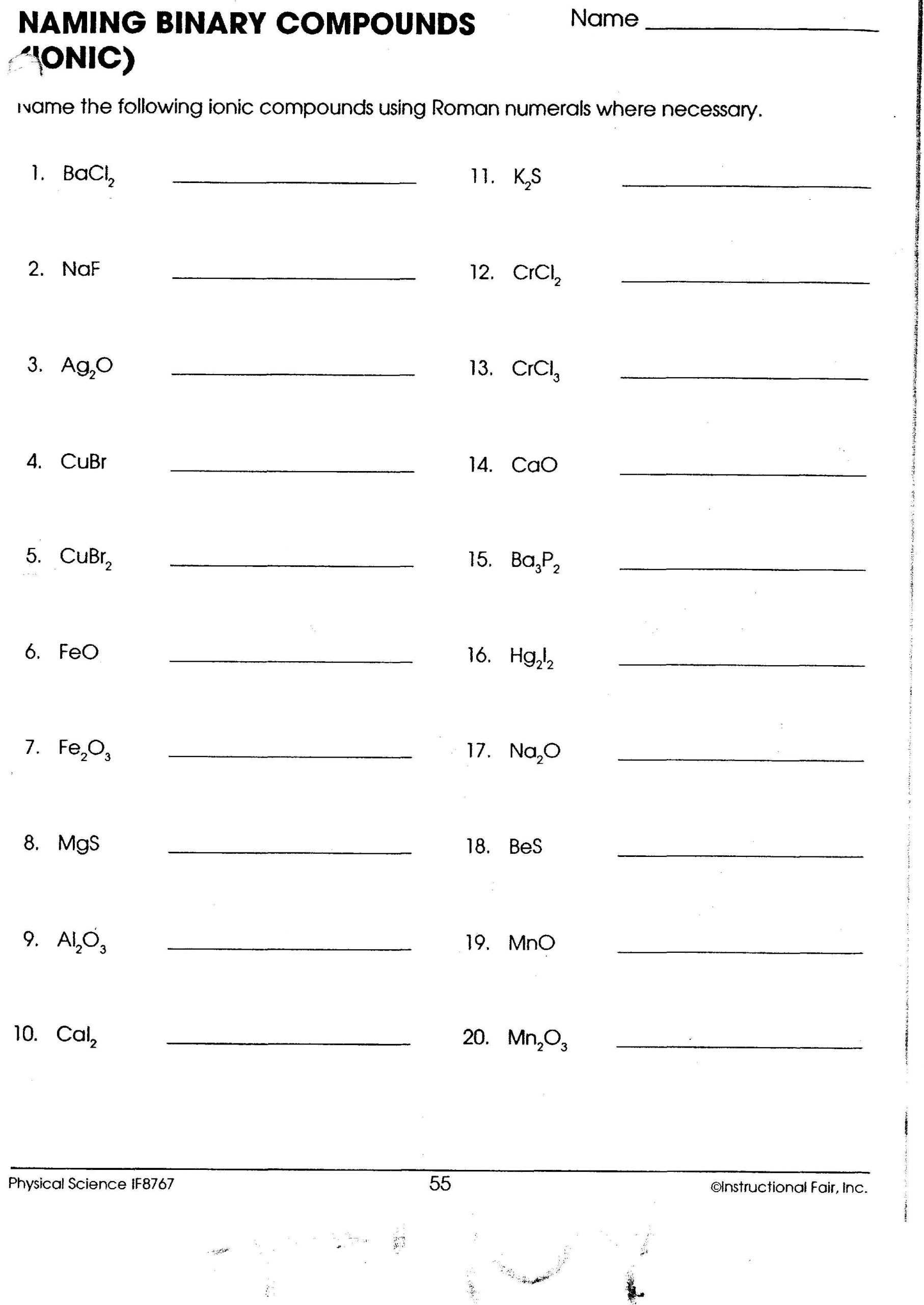 30 Naming Binary Ionic Compounds Worksheet | Education Template for Chemical Formula Writing Worksheet