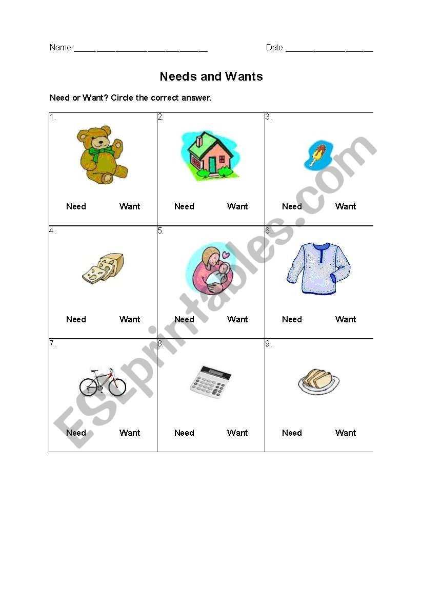 30 Needs Vs Wants Worksheet | Education Template for Needs Vs Wants Worksheet
