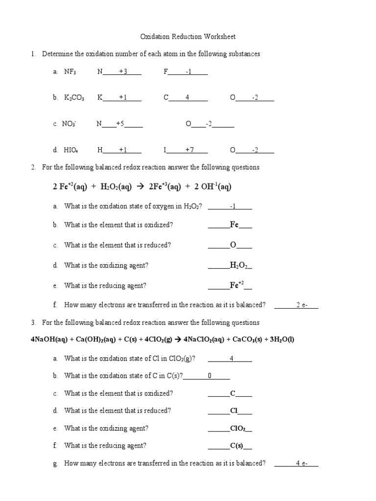 30 Oxidation Reduction Worksheet Answers | Education Template pertaining to Oxidation Reduction Worksheet Answers