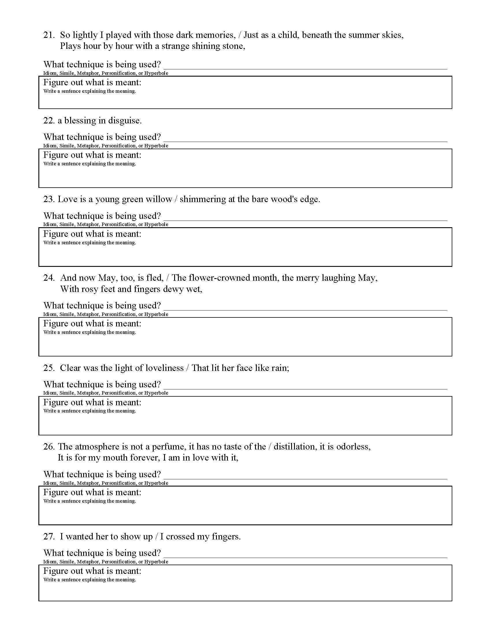 30 Poetic Devices Worksheet 1 | Education Template for Literary Devices Worksheet Pdf
