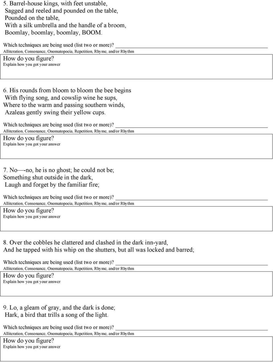 30 Poetic Devices Worksheet 1 | Education Template within Poetic Devices Worksheet 1