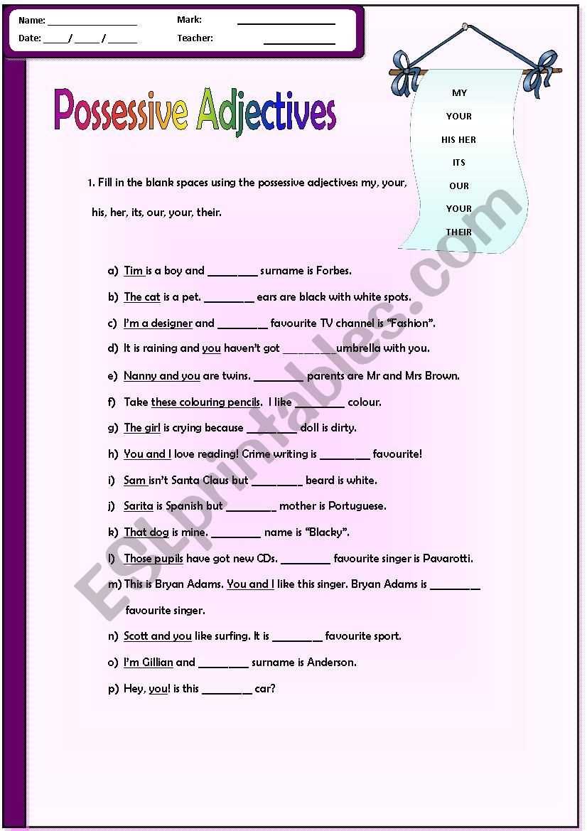 30 Possessive Adjective Spanish Worksheet | Education Template Inside Possessive Adjectives Spanish Worksheet