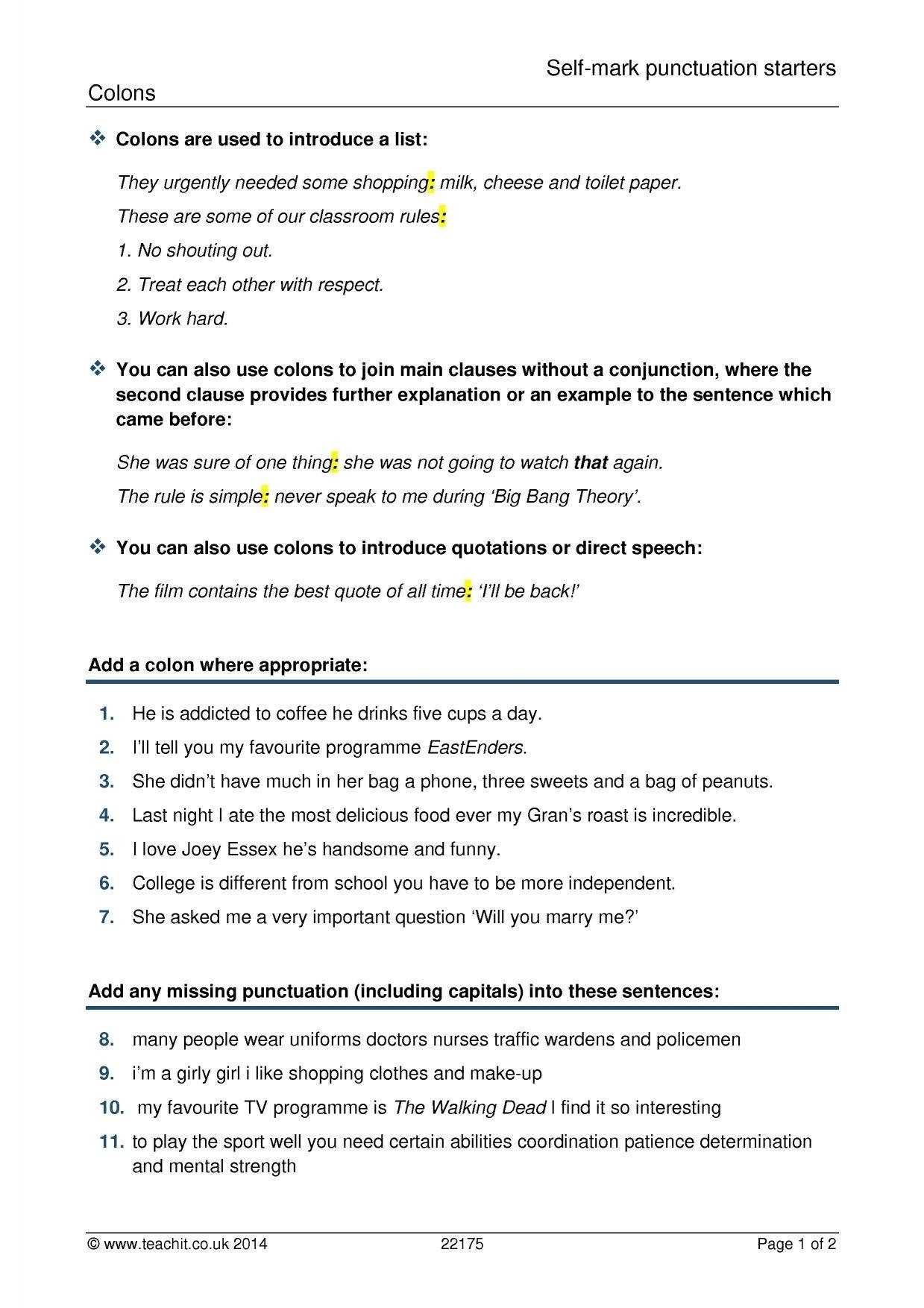 30 Semicolons And Colons Worksheet | Education Template Intended For Semicolon And Colon Worksheet