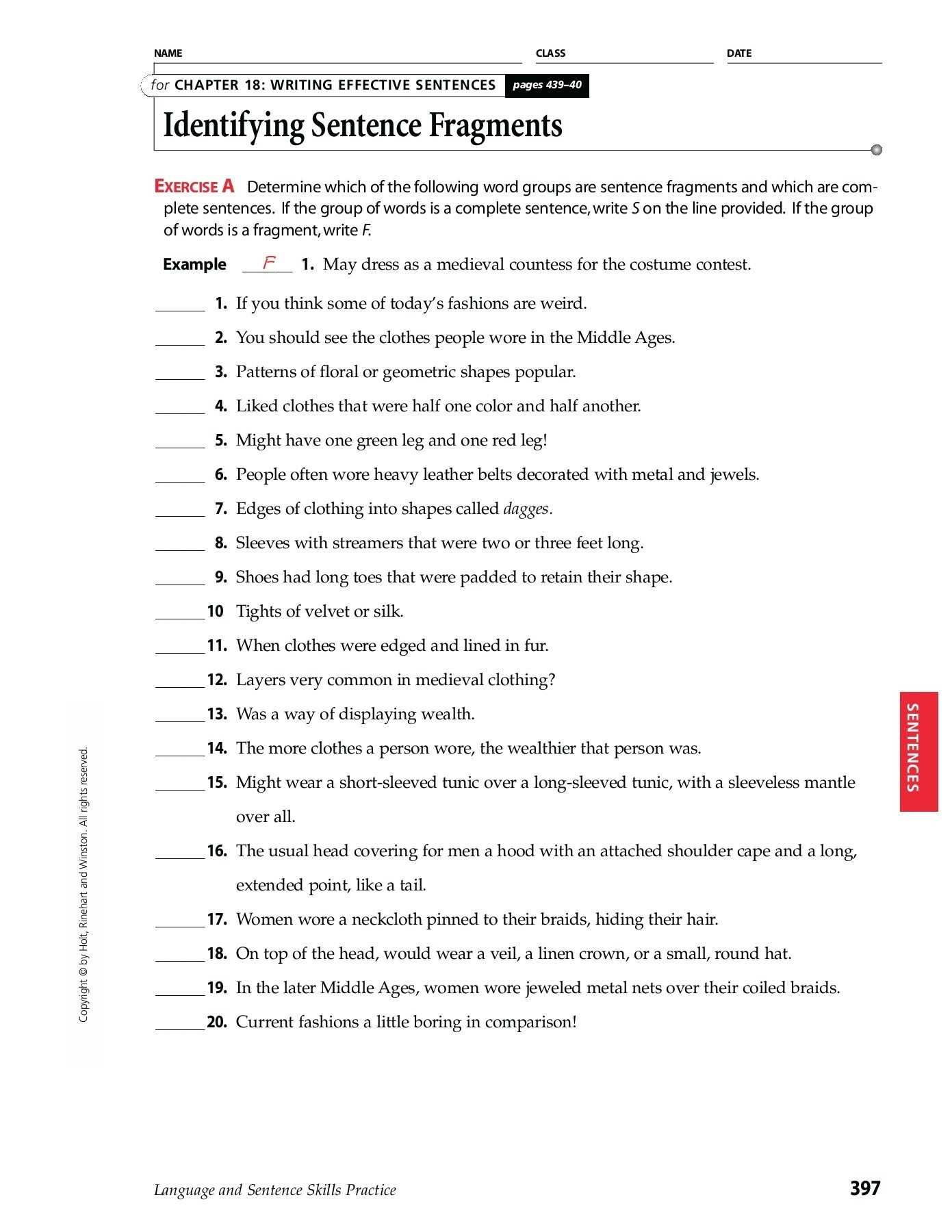 30 Sentence Or Fragment Worksheet | Education Template in Sentence Or Fragment Worksheet