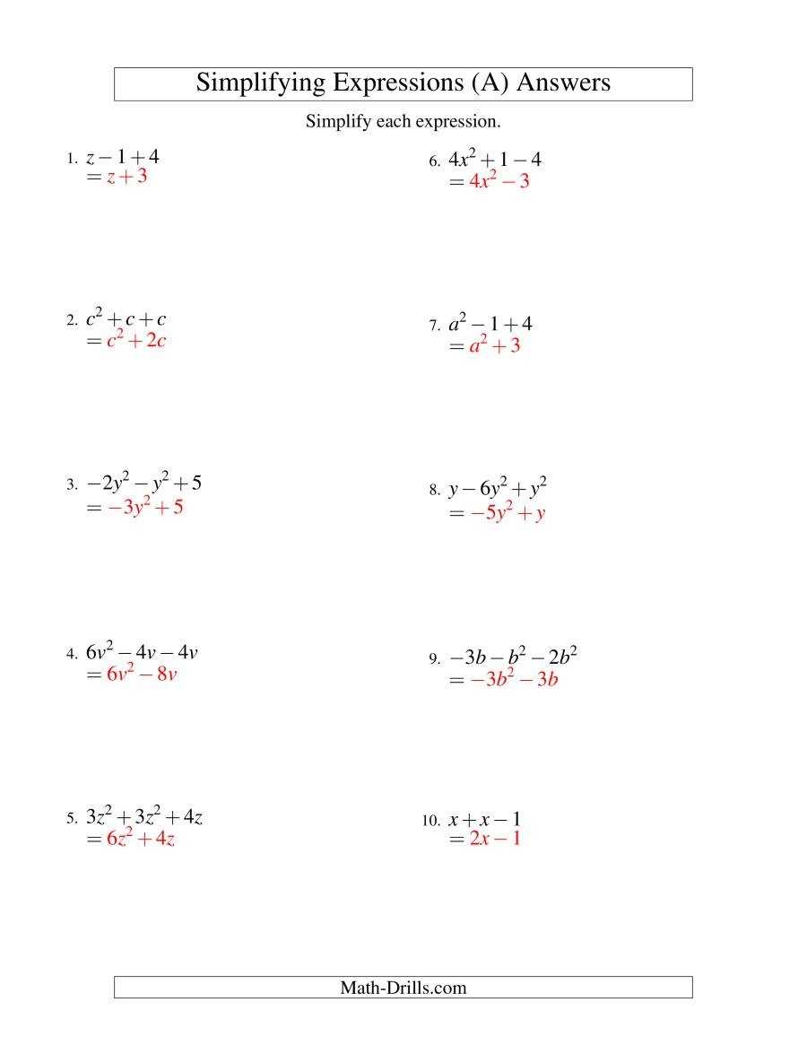 30 Simplifying Expressions Worksheet With Answers | Education Template Throughout Simplifying Linear Expressions Worksheet