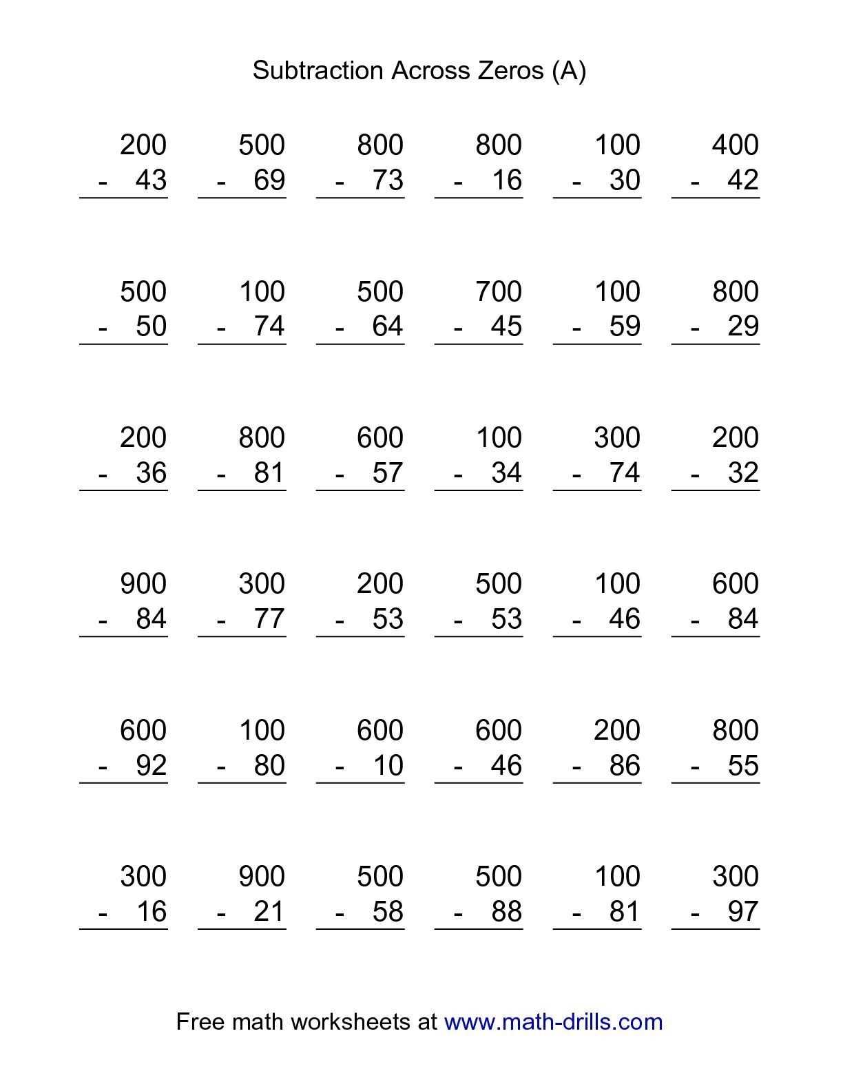 30 Subtracting Across Zeros Worksheet | Education Template With Subtraction Across Zeros Worksheet