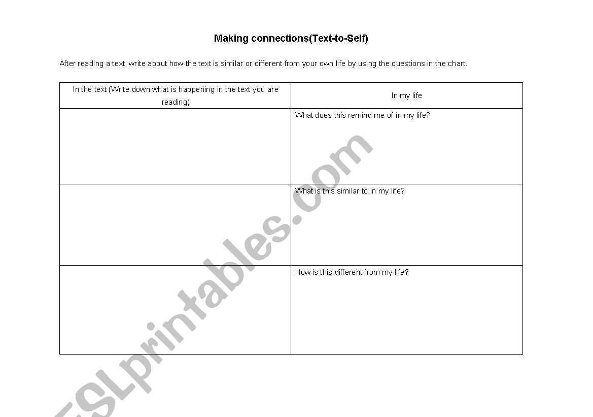 30 Text To Self Connections Worksheet | Education Template Throughout Text To Self Connections Worksheet