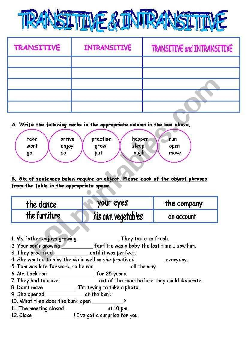 30 Transitive And Intransitive Verbs Worksheet | Education Template Intended For Transitive And Intransitive Verbs Worksheet