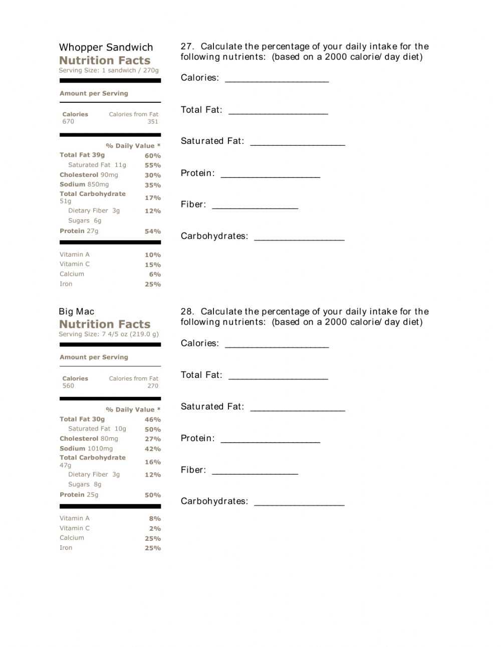 35 Nutrition Label Worksheet Answer Key - Worksheet Source 2021 Inside Blank Nutrition Label Worksheet