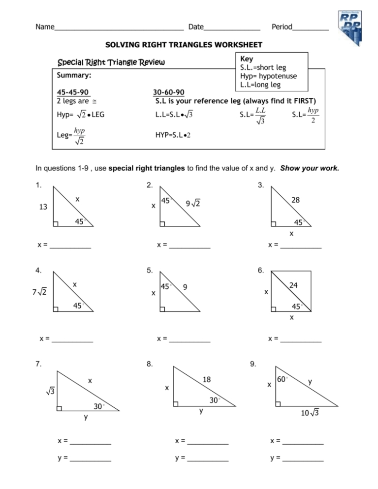 39 Special Right Triangles Worksheet - Worksheet Master Inside Special Right Triangles Worksheet