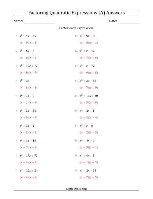 42 Factoring Trinomials A 1 Worksheet Answers - Worksheet Database Regarding Factoring Worksheet With Answers