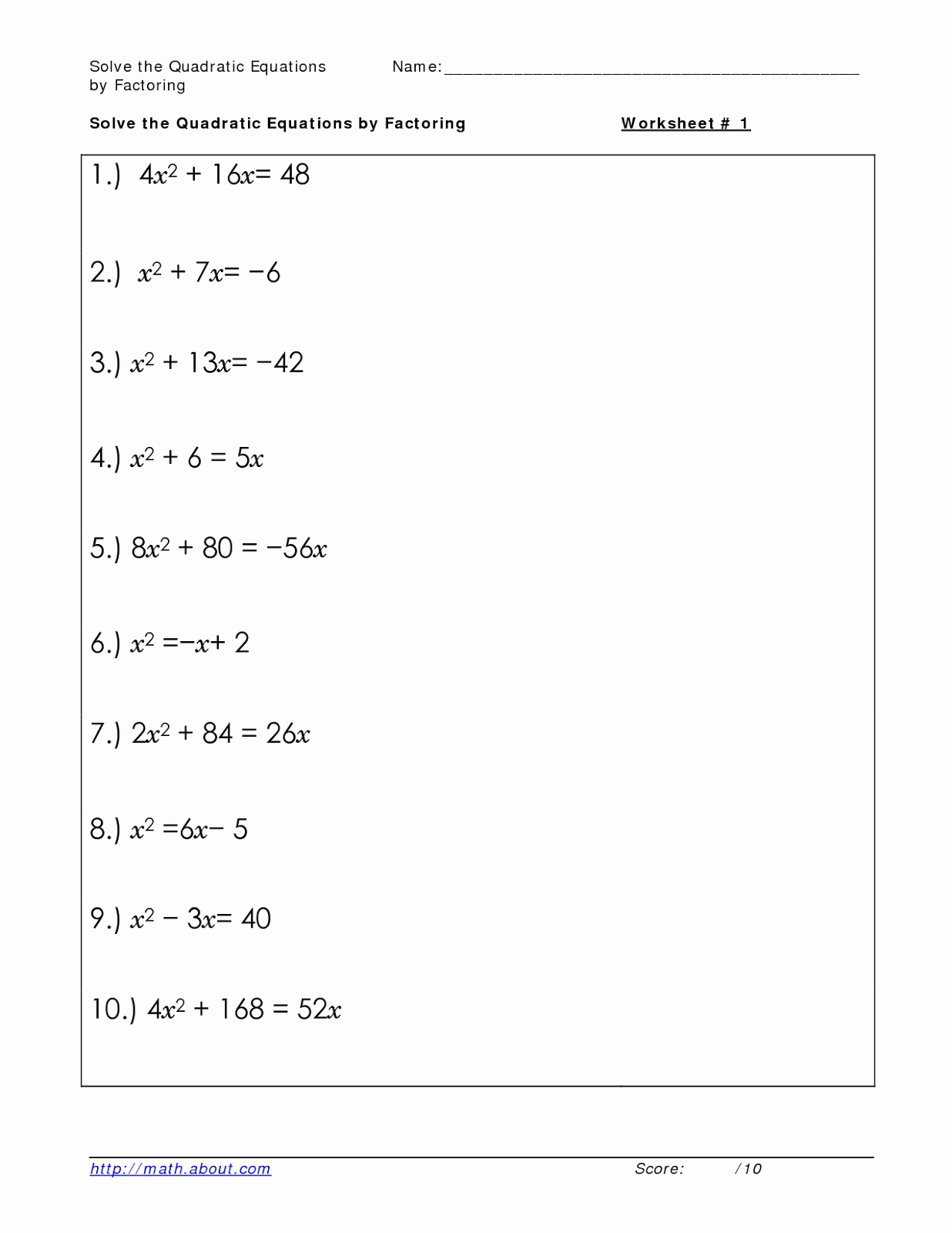 46 Solve Quadratics By Factoring Worksheet | Chessmuseum Template Library for Solve By Factoring Worksheet
