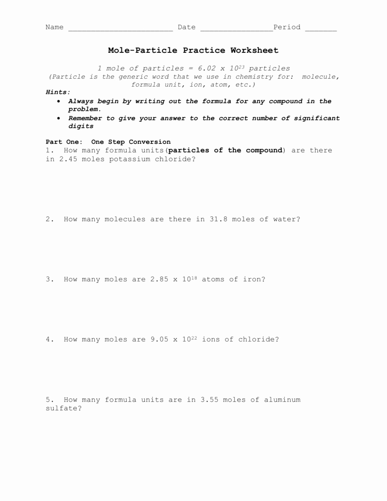 49 Mole Worksheet #1 | Chessmuseum Template Library with Mole Worksheet 1