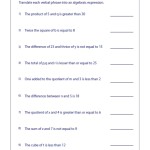 4Th Grade Math Expressions And Variables Worksheets Within Translating Algebraic Expressions Worksheet