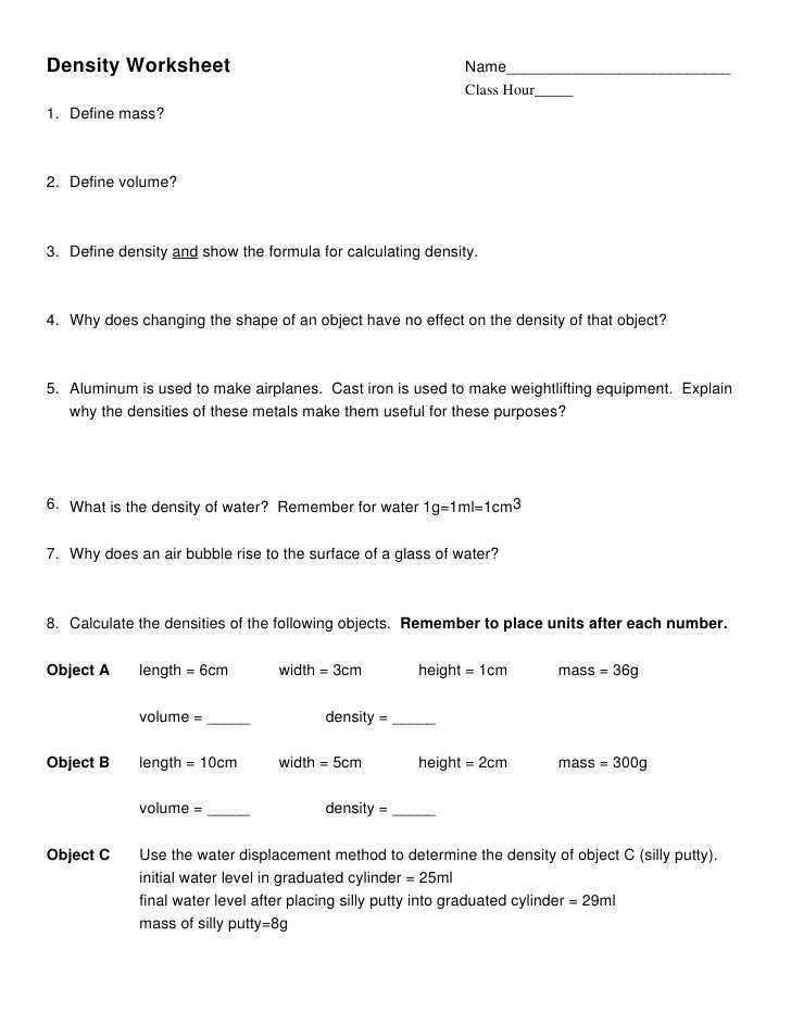 50 Density Calculations Worksheet 1 | Chessmuseum Template Library inside Density Calculations Worksheet 1