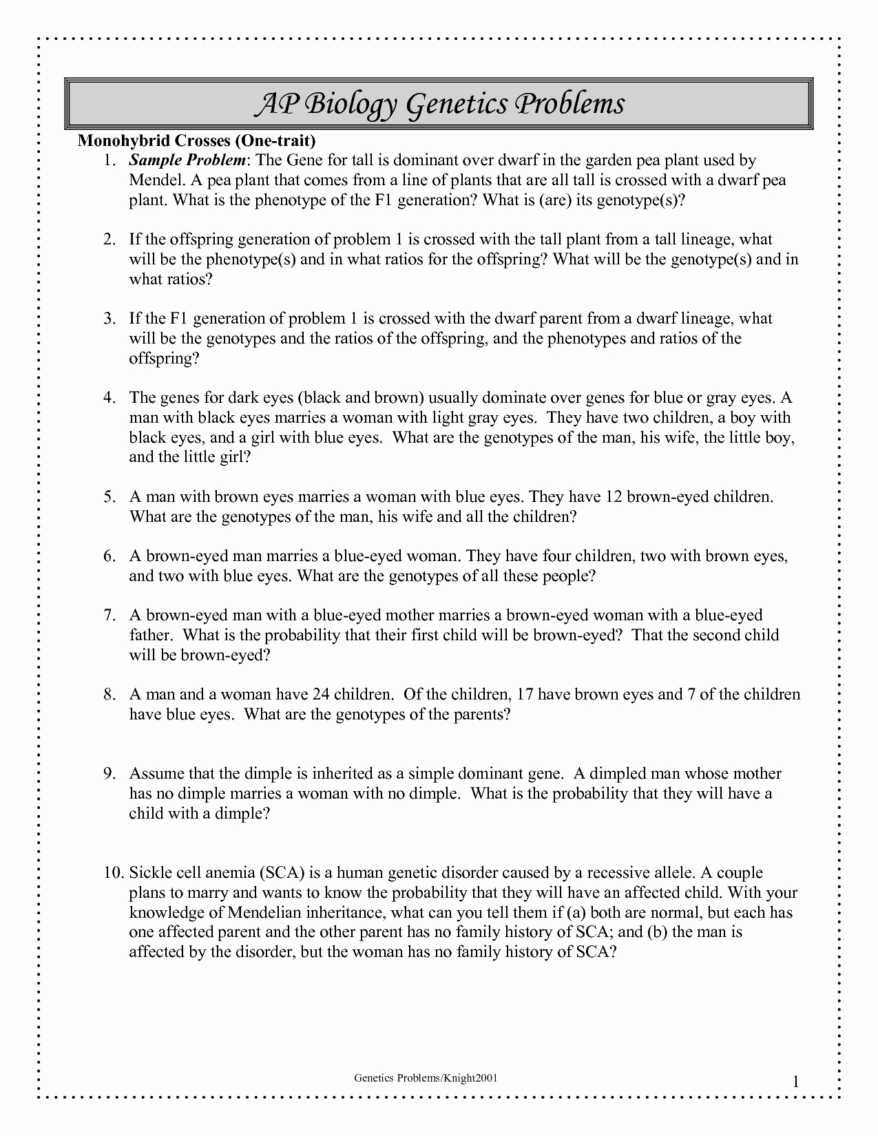 50 Genetics Problems Worksheet Answer Key | Chessmuseum Template Library In Genetics Problems Worksheet Answer Key