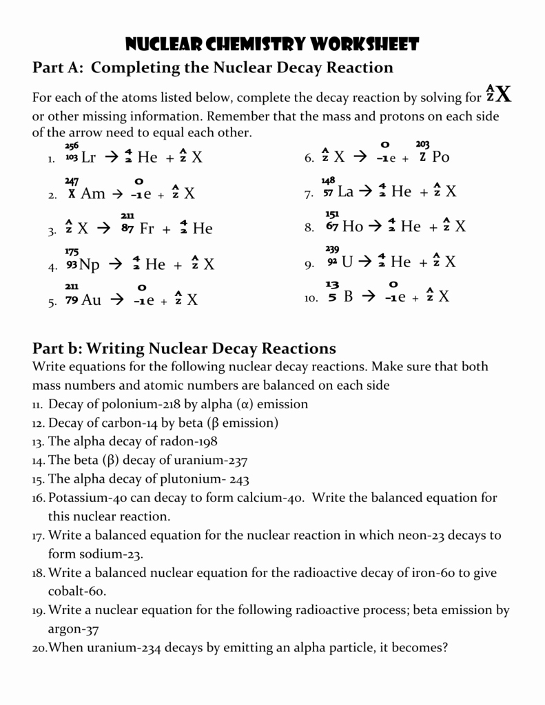 50 Nuclear Decay Worksheet Answer Key | Chessmuseum Template Library inside Nuclear Decay Worksheet Answer Key