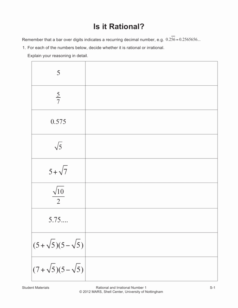 50 Rational And Irrational Numbers Worksheet | Chessmuseum Template Library Within Rational And Irrational Numbers Worksheet