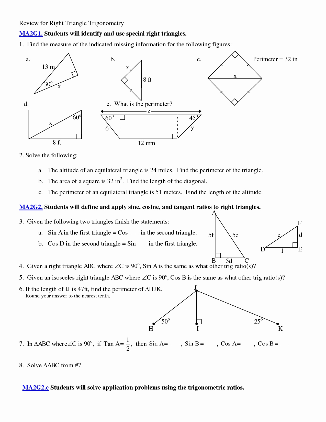 50 Right Triangle Trigonometry Worksheet Answers | Chessmuseum Template Pertaining To Right Triangle Trigonometry Worksheet Answers