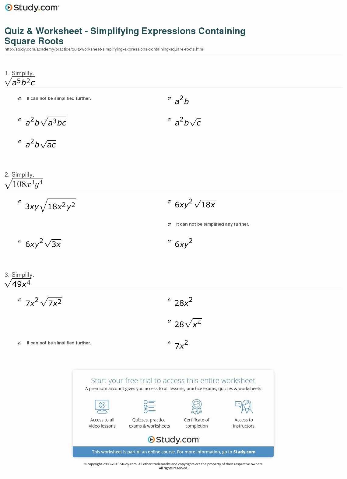 50 Simplify Square Roots Worksheet | Chessmuseum Template Library With Simplify Square Root Worksheet