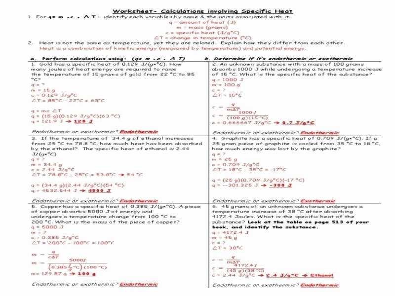 50 Specific Heat Worksheet Answer Key | Chessmuseum Template Library Throughout Specific Heat Worksheet Answers