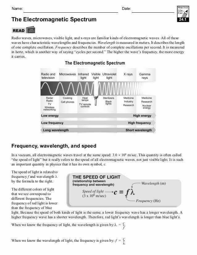 50 The Electromagnetic Spectrum Worksheet Answers | Chessmuseum Template Library in Electromagnetic Waves Worksheet Answers