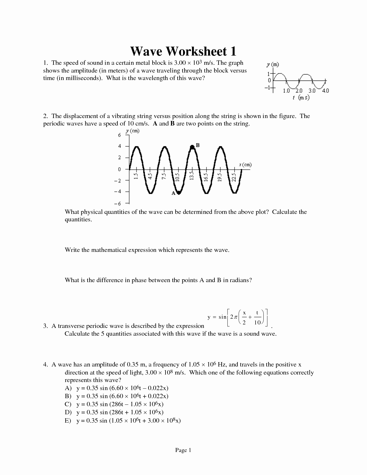 50 Wave Worksheet Answer Key | Chessmuseum Template Library with Worksheet Labeling Waves Answer Key