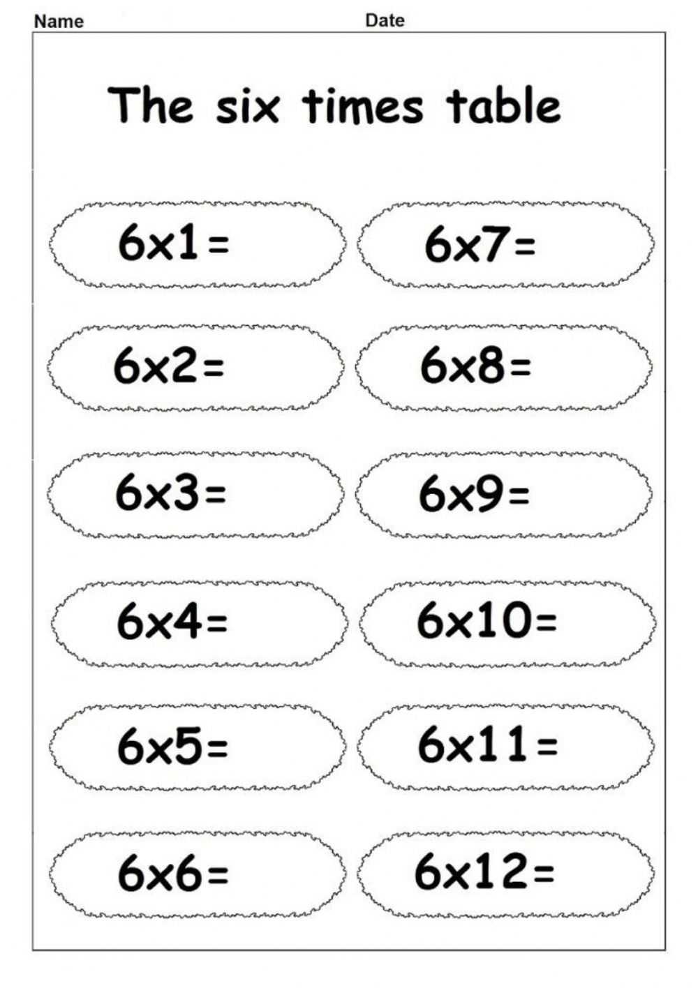6 Times Table Interactive Worksheet for Multiplying By 6 Worksheet