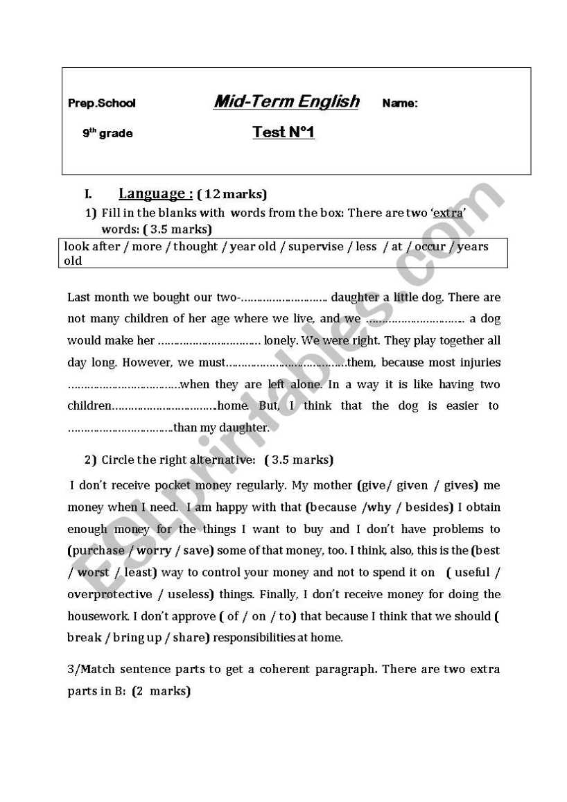 9Th Grade Language - Esl Worksheet By Sanasofi Pertaining To 9th Grade Vocabulary Worksheet