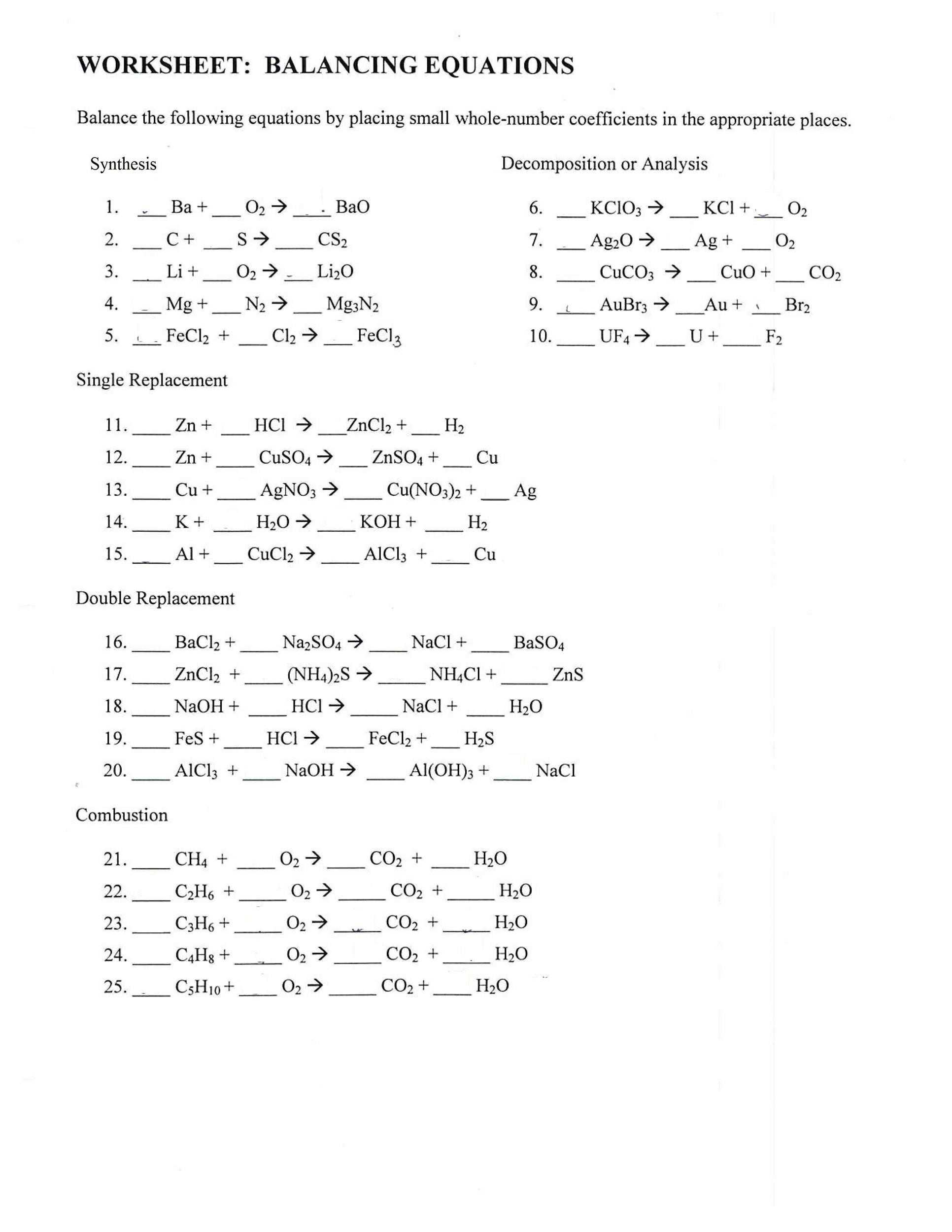 A Balancing Act Worksheet Answers Key - Guide To Balancing Chemical Equations With Practice Within Balancing Act Worksheet Answers