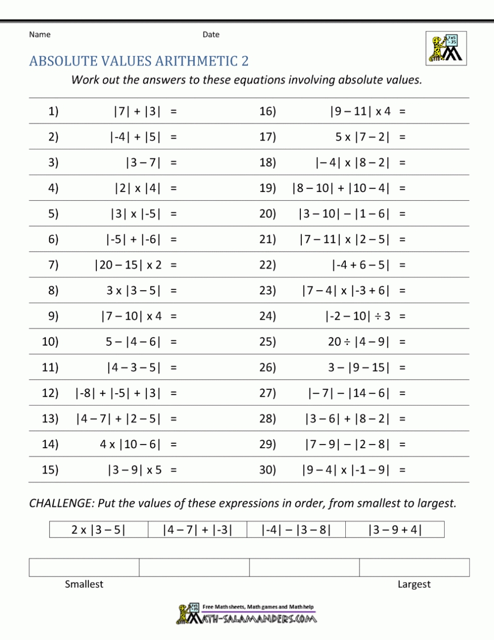 Absolute Value Function Worksheet In Absolute Value Function Worksheet