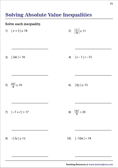 Absolute Value Inequalities Worksheets With Solving Absolute Value Equations Worksheet