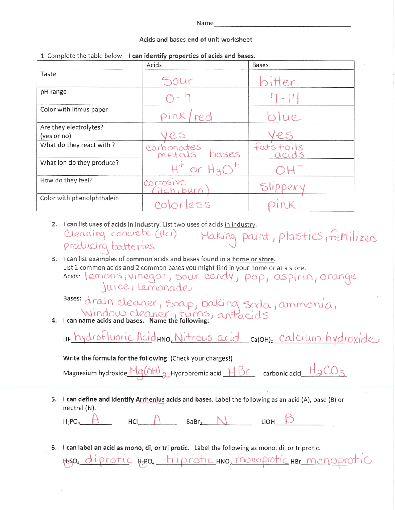 Acid Base Reactions Worksheet intended for Acid Base Reaction Worksheet