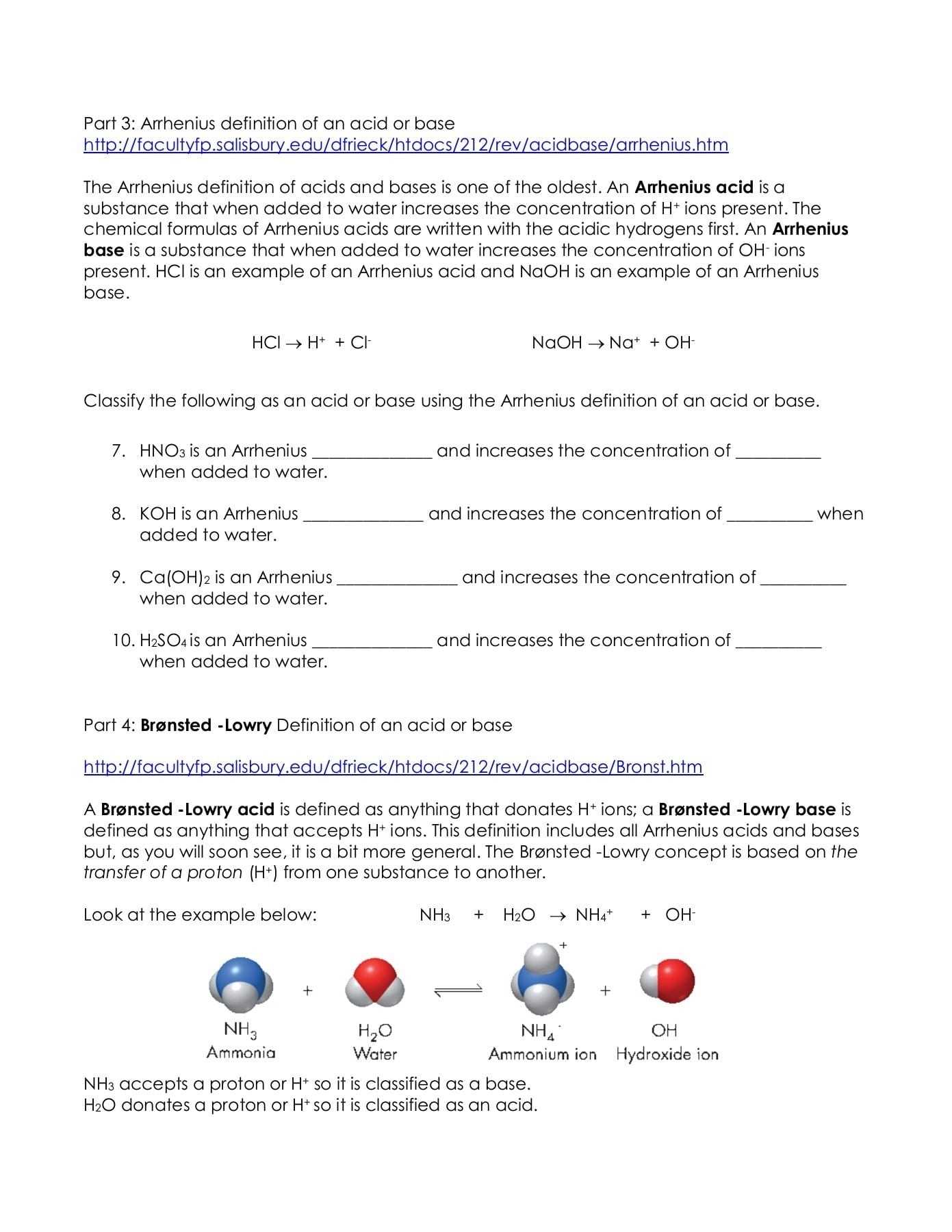 Acids And Bases Worksheet Chemistry — Db Excel Throughout Acids And Bases Worksheet