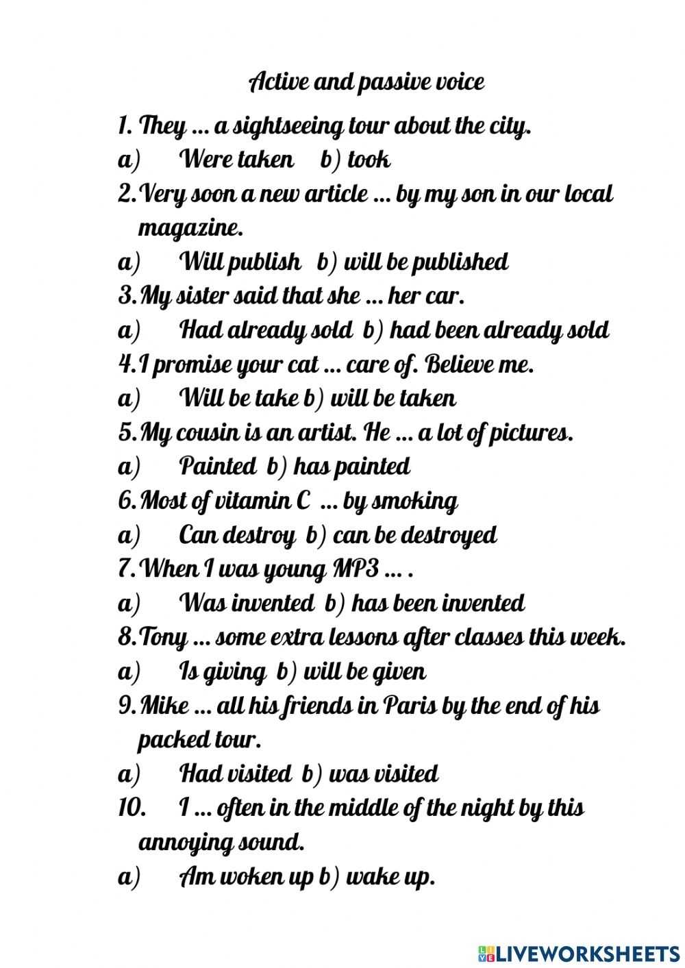 Active And Passive Voice Interactive Activity For Grade 8 Within Active Passive Voice Worksheet