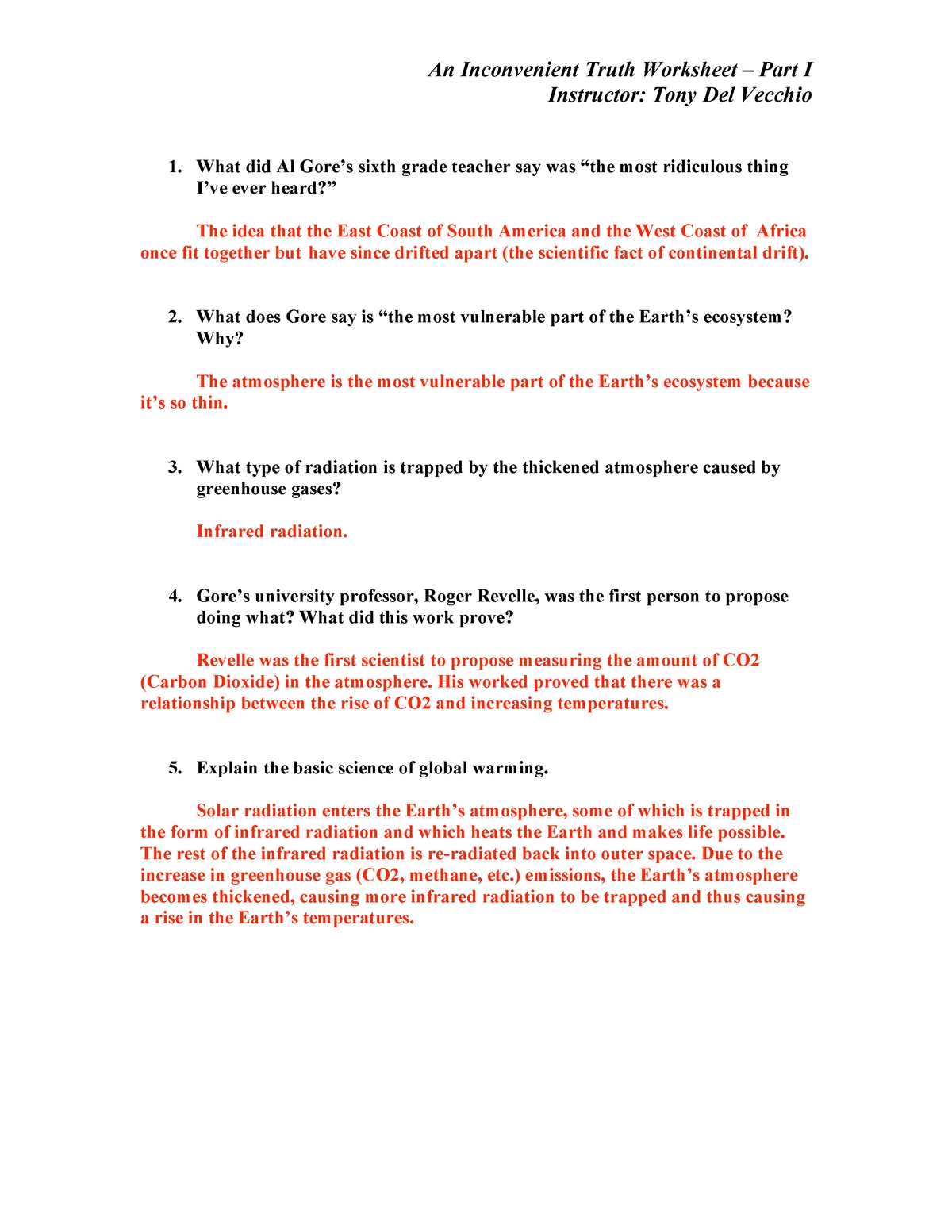 Ait Worksheet Answers Part I - An Inconvenient Truth Worksheet - Part I with regard to An Inconvenient Truth Worksheet