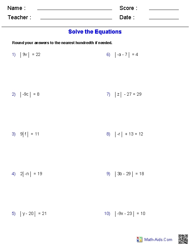 Algebra 1 Worksheets | Equations Worksheets inside Evaluating Functions Worksheet Algebra 1