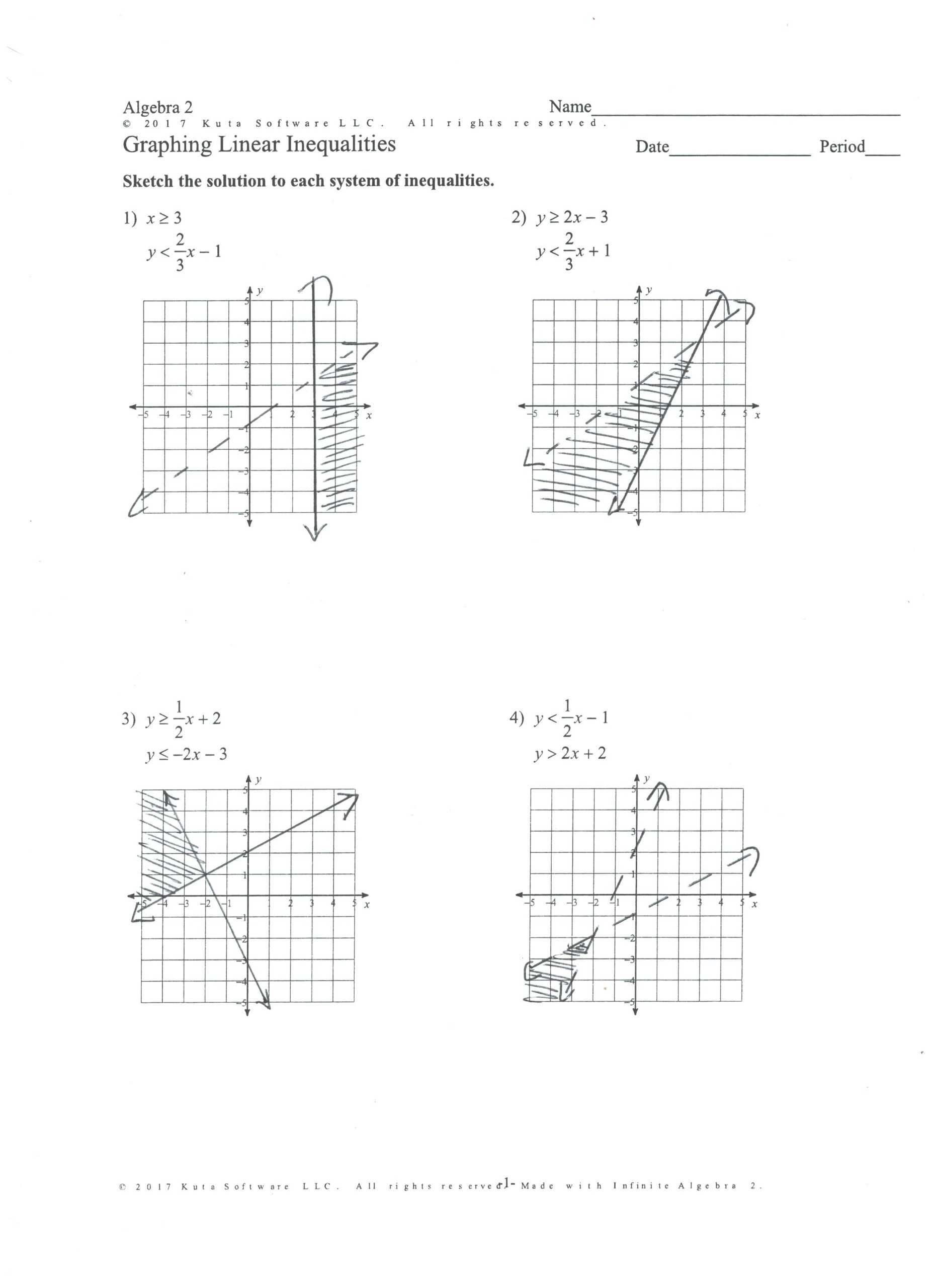 Algebra 2 Graphing Linear Inequalities Practice Answer Key / Solving with Solving Systems By Graphing Worksheet