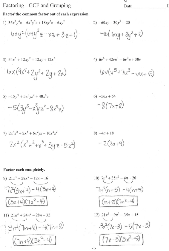 Algebra 2 - Mrs. Reed'S Math Class Inside Factoring Special Cases Worksheet