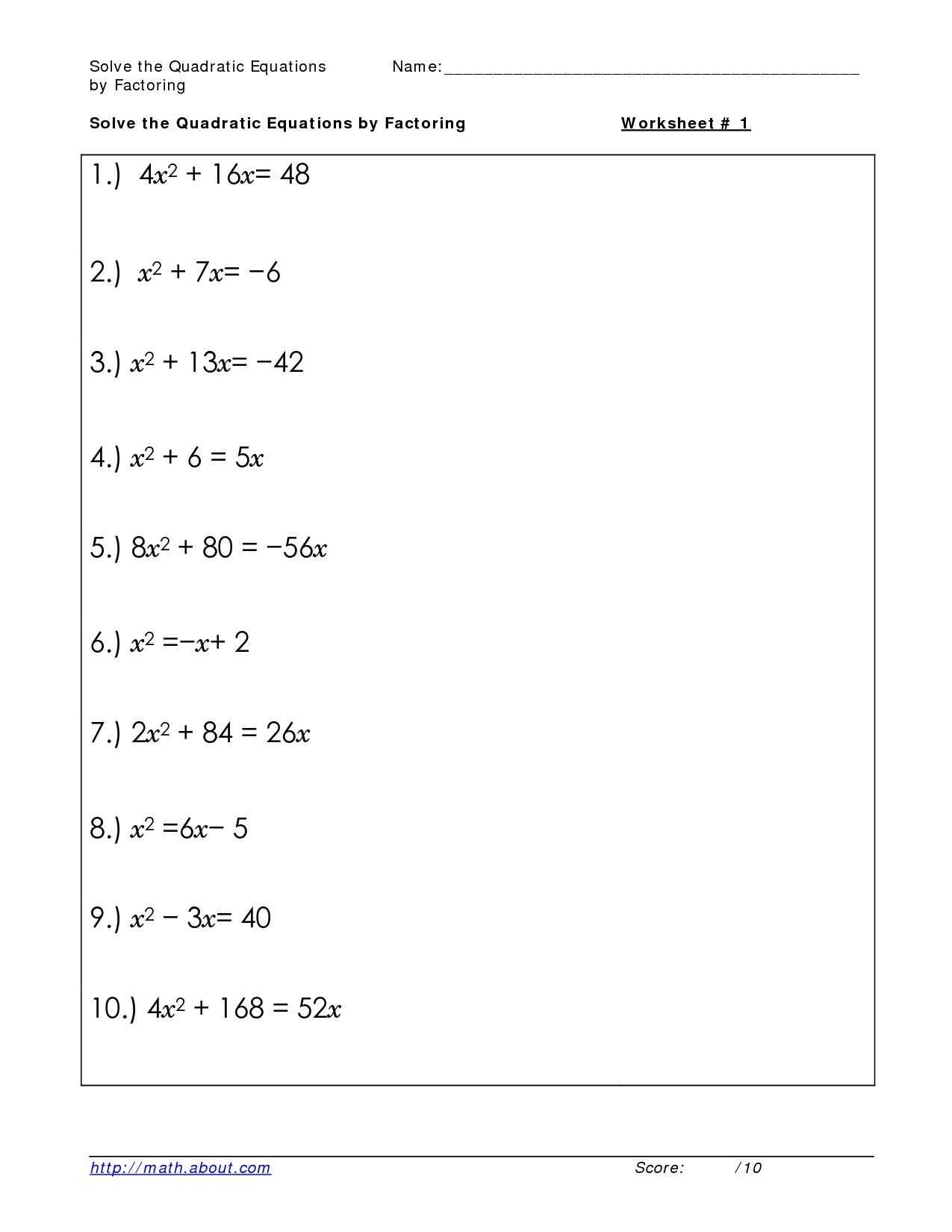 Algebra 2 Solving Quadratic Equations By Factoring Worksheet Answers - Algebra Review Worksheet with Factoring Quadratics Worksheet Answers
